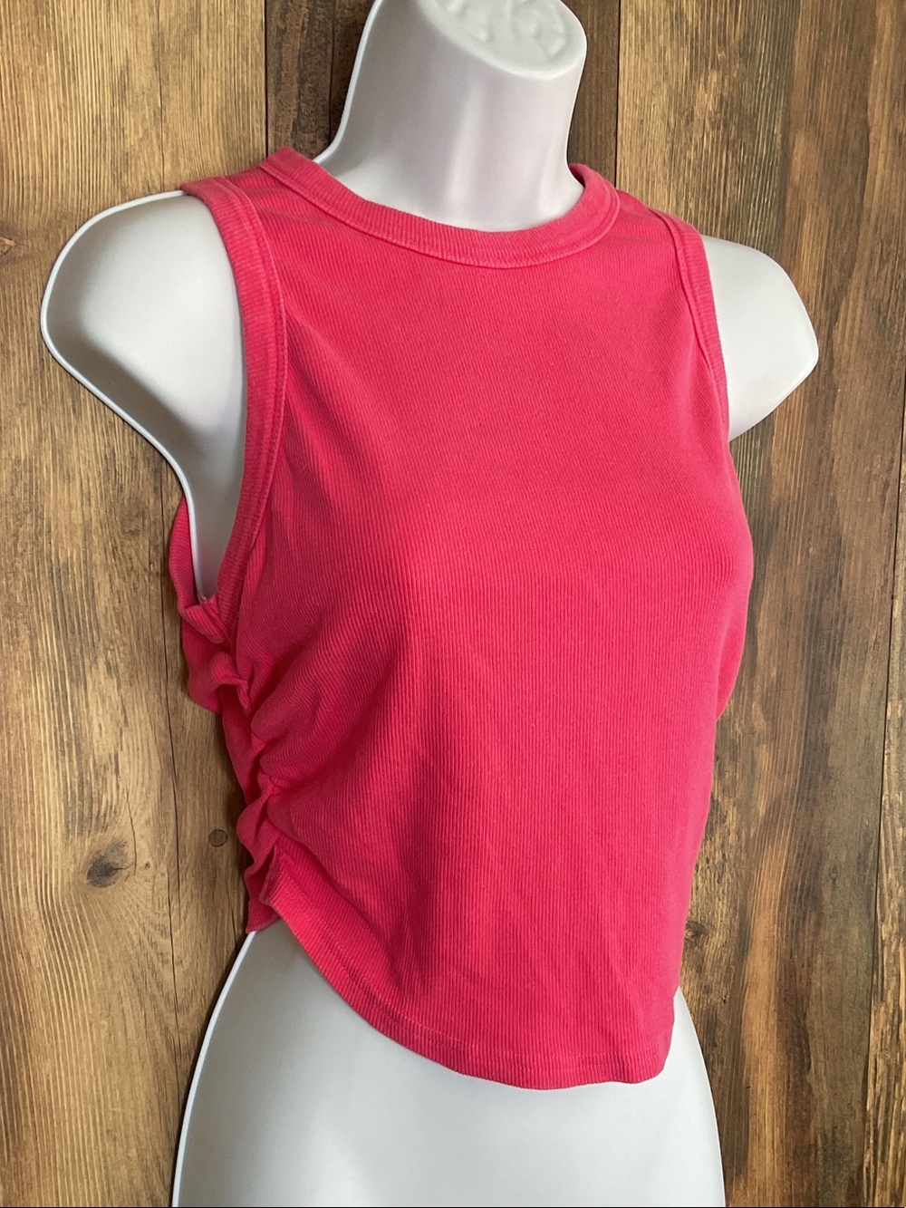 SHEIN Bright Pink Side-Ruched Crop Ribbed Tank M 381B